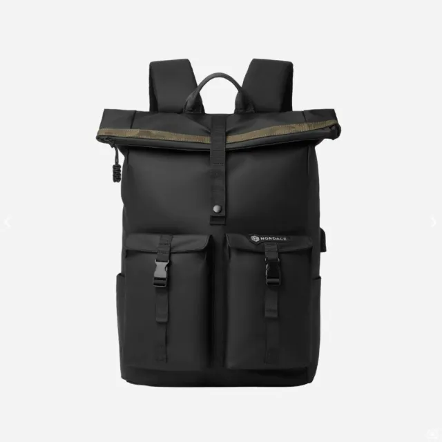【Nordace】Edin 黑色捲頂後背包 ND1127-1(日常及通勤上班上學)