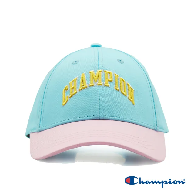 【Champion】官方直營-拱形刺繡LOGO拚色棒球帽-童(淺藍粉色)