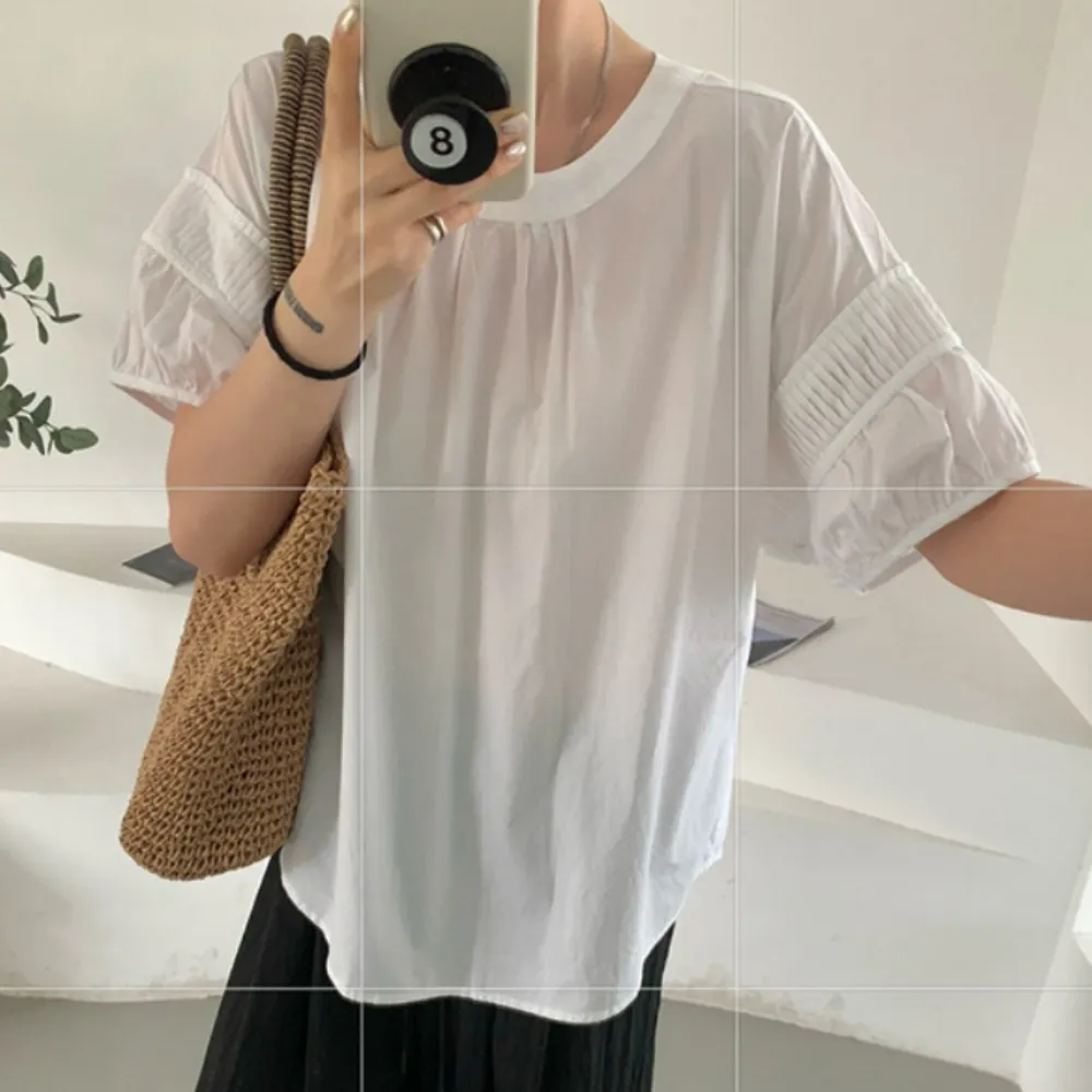 【UniStyle】短袖襯衫 韓版風琴褶袖上衣  女 UP567(白)