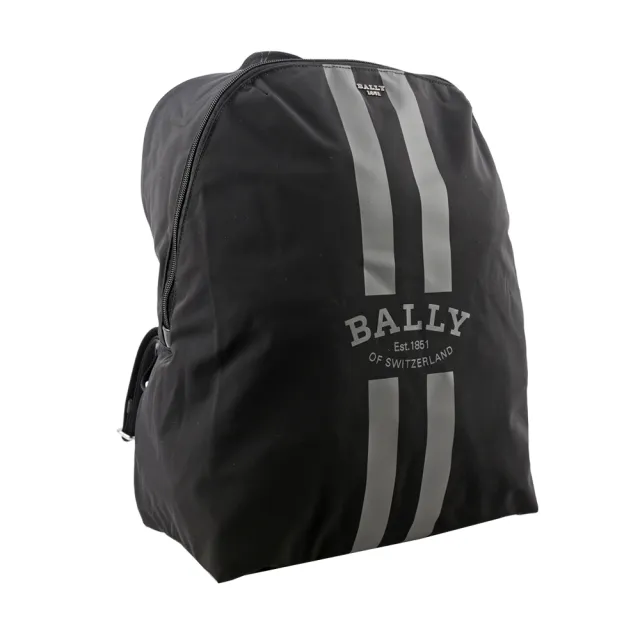 【BALLY】On The Go Round 條紋尼龍後背包_贈收納袋(黑色)