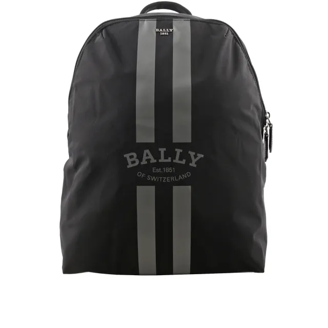 【BALLY】On The Go Round 條紋尼龍後背包_贈收納袋(黑色)