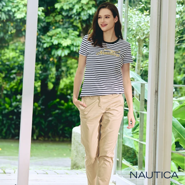 NAUTICA 女裝 素面修身休閒長褲(卡其色)