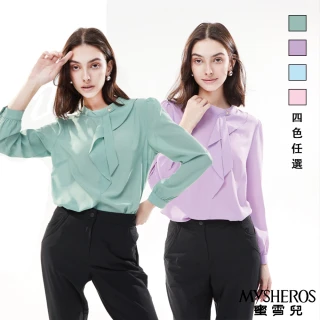 【MYSHEROS 蜜雪兒】網路獨家商品 MIT優雅雪紡襯衫上衣 前襟特色褶皺設計(四色任選)