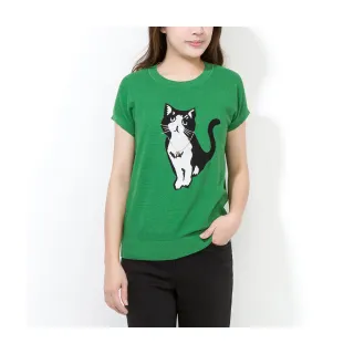 【SingleNoble 獨身貴族】俏皮可愛貓咪針織短袖線衫(1色)