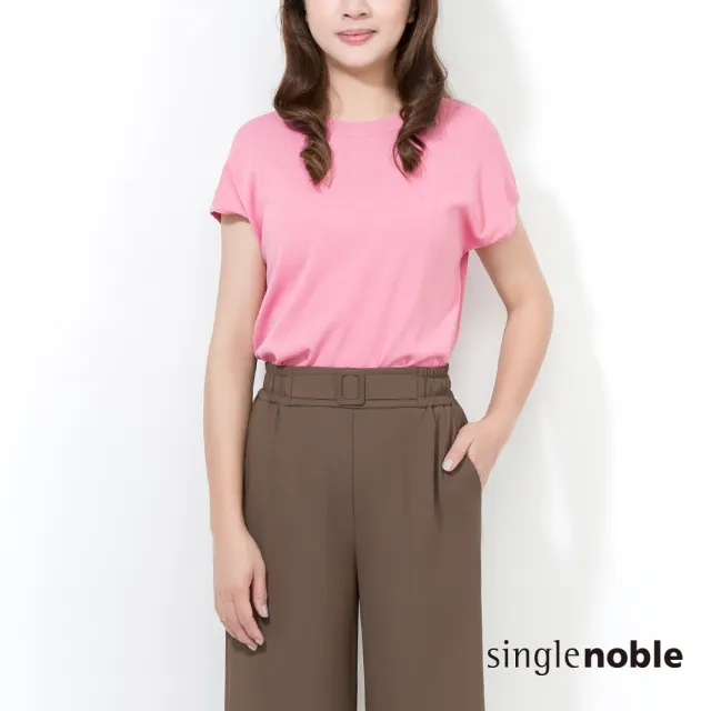 【SingleNoble 獨身貴族】清新粉色系素色短袖線衫(2色)
