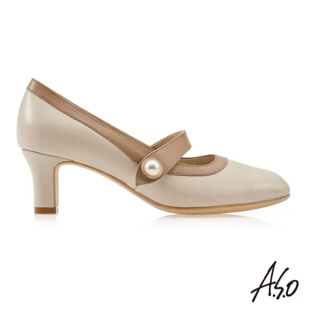 【A.S.O 阿瘦集團】A.S.O窩心系列法式拼接優雅珍珠高跟鞋(米色)