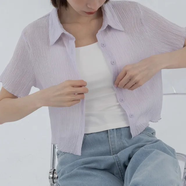 【Queenshop】女裝 短袖 立體紋理造型短袖短版襯衫 三色售 現+預 01025383
