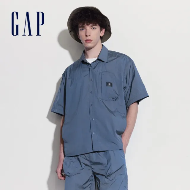 【GAP】男女裝 防曬翻領短袖/長袖襯衫-多款任選(463127&510289)