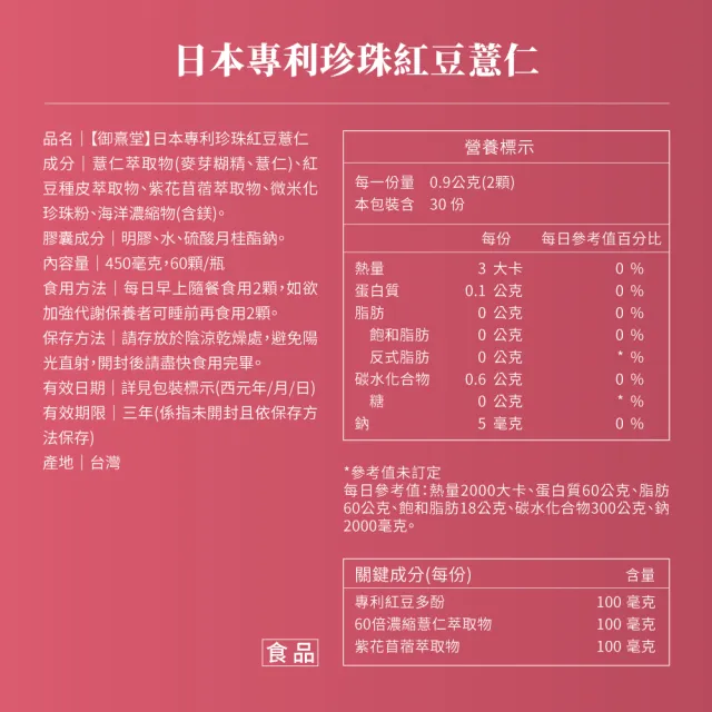 【御熹堂】日本專利珍珠紅豆薏仁3入(一入60顆、醫生推薦、對抗水逆、孅水修身、提升代謝)