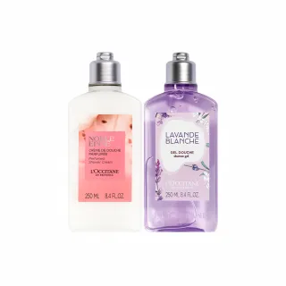 【L’Occitane 歐舒丹】隱世花香沐浴組(精靈花沐浴霜250ml+白薰衣草沐浴膠250ml/沐浴乳/保濕)