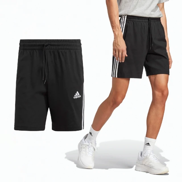 adidas 愛迪達 短褲 Essential Shorts 男款 黑 白 三條紋 褲子 愛迪達(IC9378)