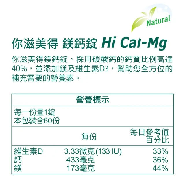 【Nutrimate 你滋美得】鎂鈣錠3入組(共180顆、鈣鎂黃金比例、D3、優質鈣質)