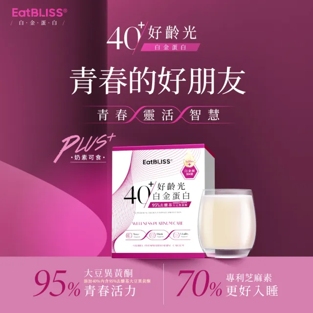 【Eatbliss 益比喜】好齡光白金蛋白+大豆異黃酮1+1組(10包/盒 許效舜 于美人雙推薦 濃縮乳清蛋白.乳鐵蛋白)