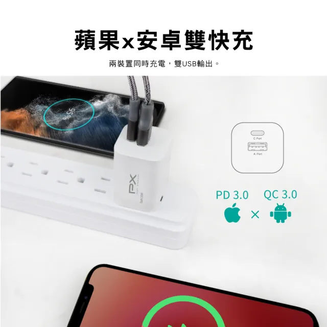 【PX 大通-】2年保固35W瓦氮化鎵GaN充電器快充Type C PD3.0筆電平板手機USB2孔充電頭Iphone蘋果(PWC-3511B)