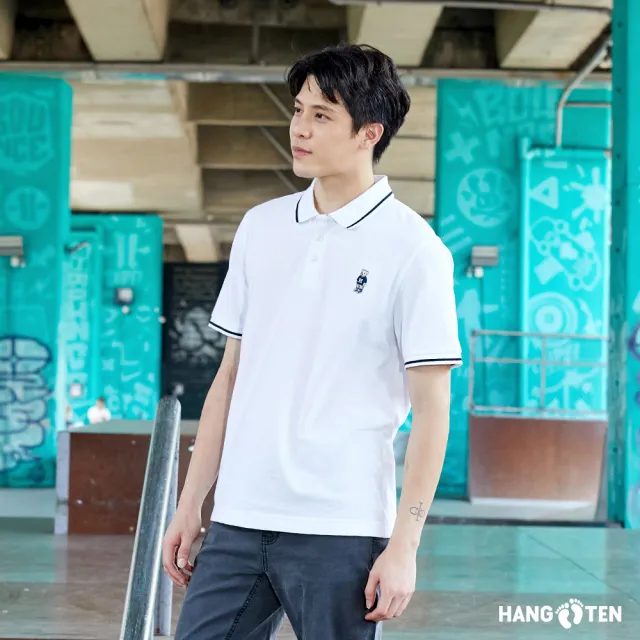 【Hang Ten】買一送一 男女裝-韓國款經典加州熊左胸刺繡休閑短袖polo衫(兩入組)
