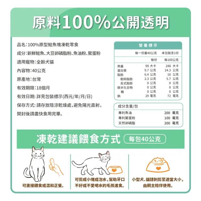 【毛孩時代】100%原型鮭魚塊凍乾零食40gx1包(爆毛護膚/犬貓凍乾/犬貓零食/貓咪凍乾/貓咪零食)