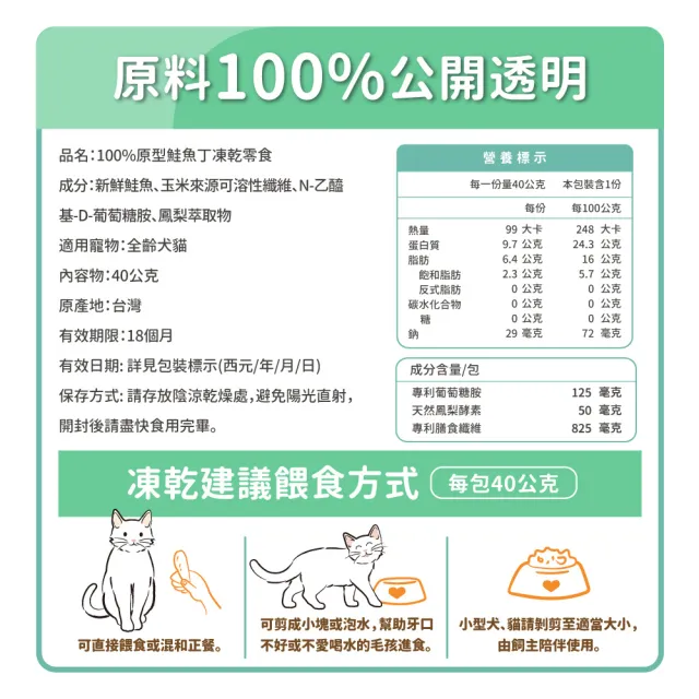 【毛孩時代】100%原型鮭魚丁凍乾零食40gx2包(關節保健/犬貓凍乾/犬貓零食/貓咪凍乾/貓咪零食)