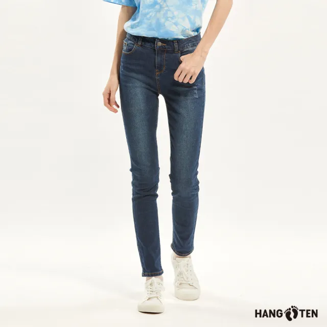 【Hang Ten】買一送一 男女裝-韓國款印花潮T涼感修身鬆緊腰頭口袋款丹寧褲(兩入組)