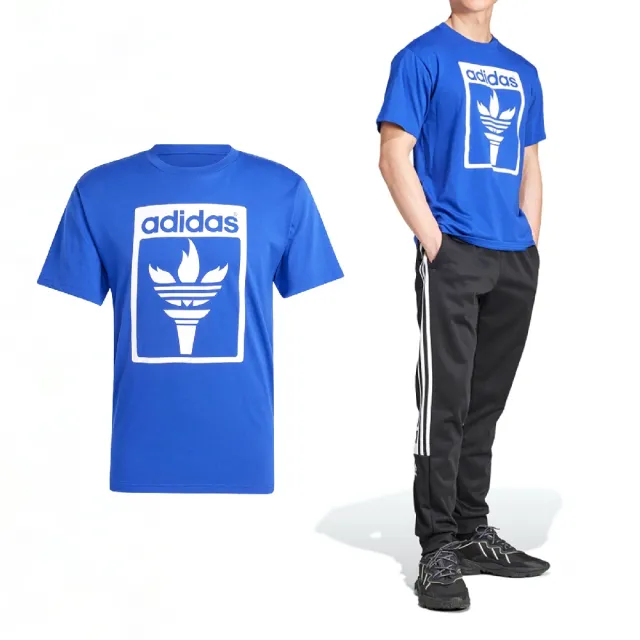 【adidas 愛迪達】短袖 TREFOIL Tee 男款 藍 白 三葉草 短T 愛迪達(JJ1221)