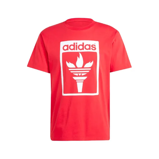 【adidas 愛迪達】短袖 TREFOIL Tee 男款 紅 白 三葉草 短T 愛迪達(JJ1219)