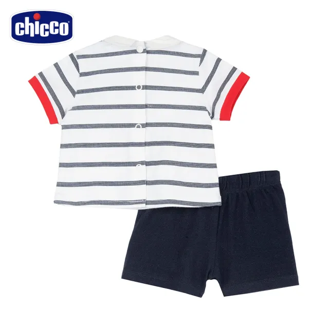 【Chicco】24SS童裝-帆船小兔-有領條紋短袖套裝