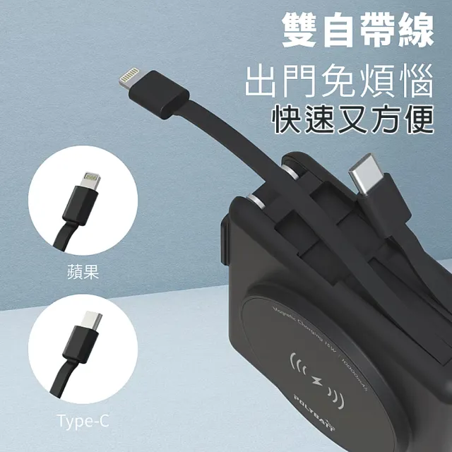 【Polybatt】22W 多合一快充自帶線磁吸行動電源 10000mAh(磁吸無線充電/自帶線/QC/PD快充)