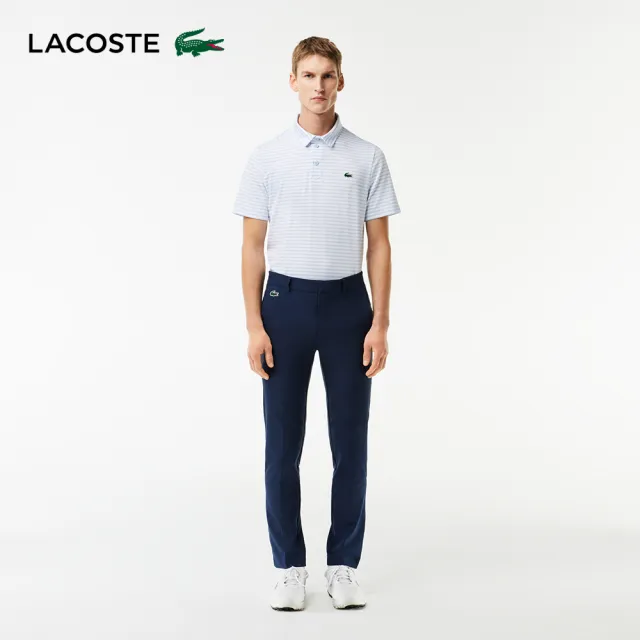 【LACOSTE】男裝-修身吸水斜紋布高爾夫球褲(海軍藍)