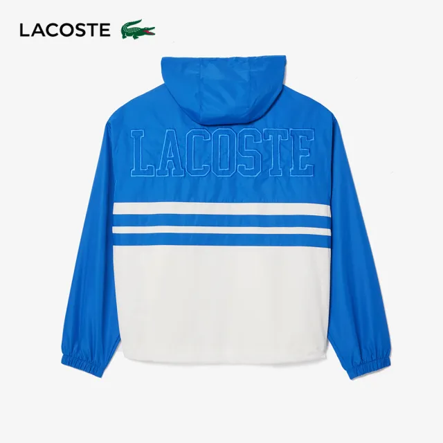 【LACOSTE】男裝-運動服防水拉鍊運動夾克(藍/白色)