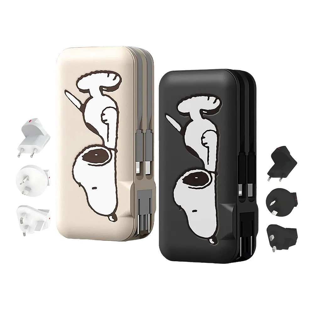 【SNOOPY 史努比】PSN-136 12000mAh  萬國充自帶線行動電源(附萬國插頭組/CL雙線)