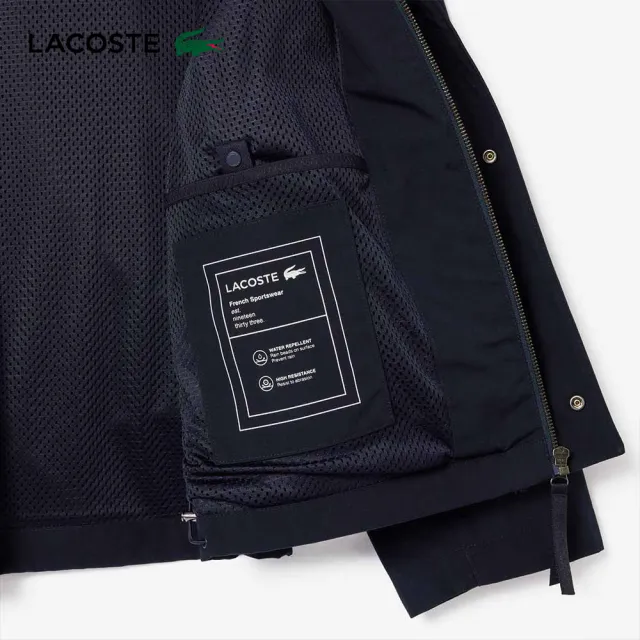 【LACOSTE】男裝-短款防水按扣羽絨外套(深藍色)