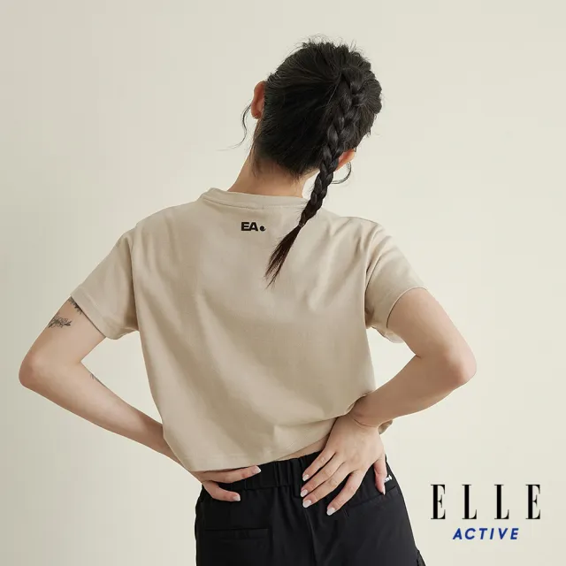 【ELLE ACTIVE】女款 短版印花短袖圓領T恤-卡其色(EA24M2W1606#82)