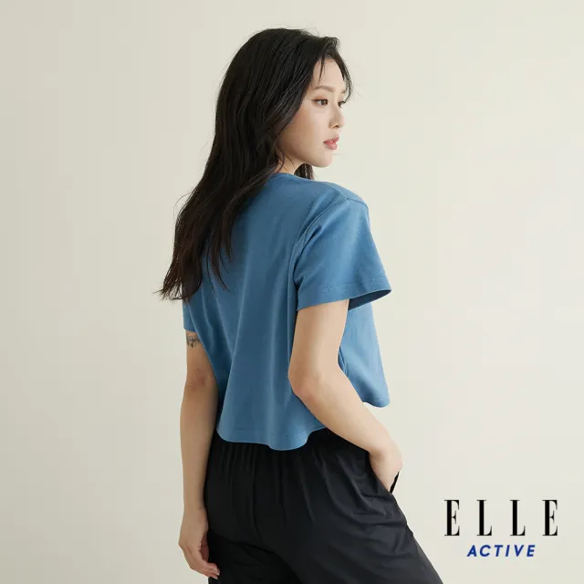 【ELLE ACTIVE】女款 短版印花短袖圓領T恤-藍色(EA24M2W1606#35)