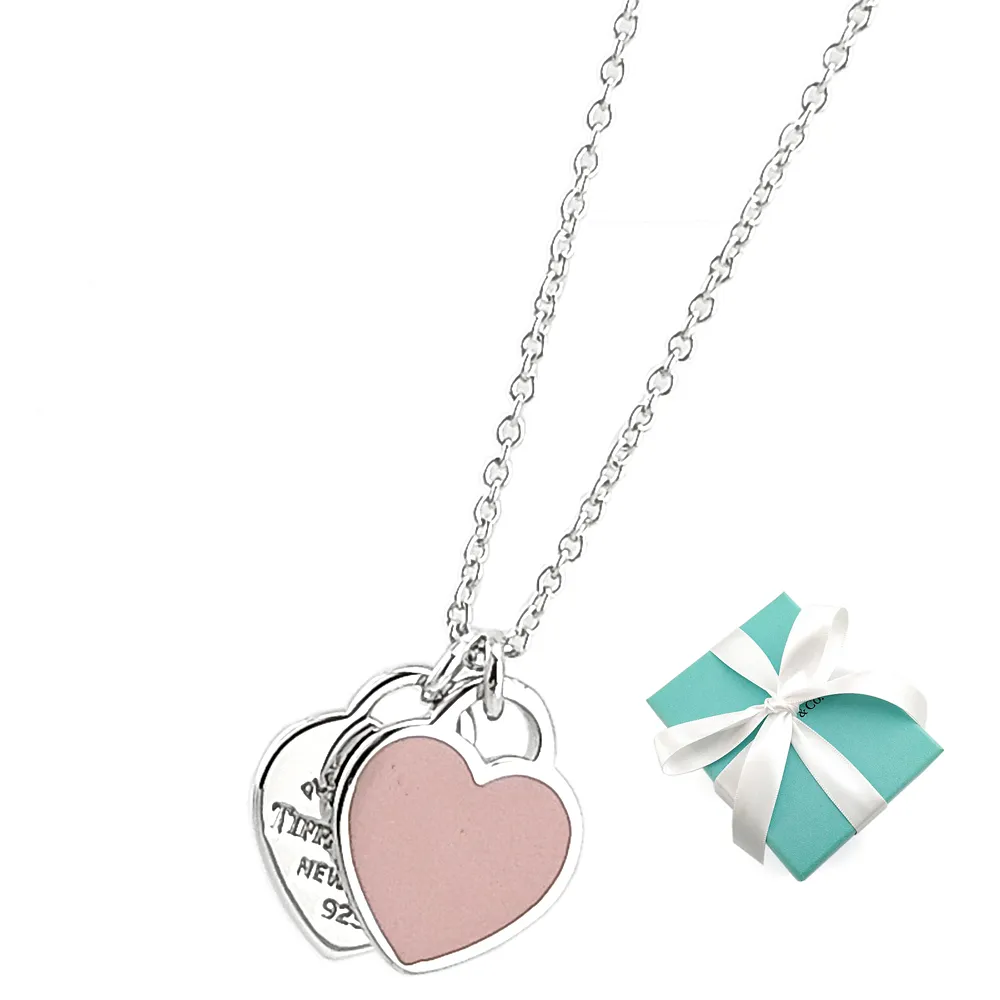 【Tiffany&Co. 蒂芙尼】心心相映迷你吊牌墜飾925純銀粉紅瓷項鍊