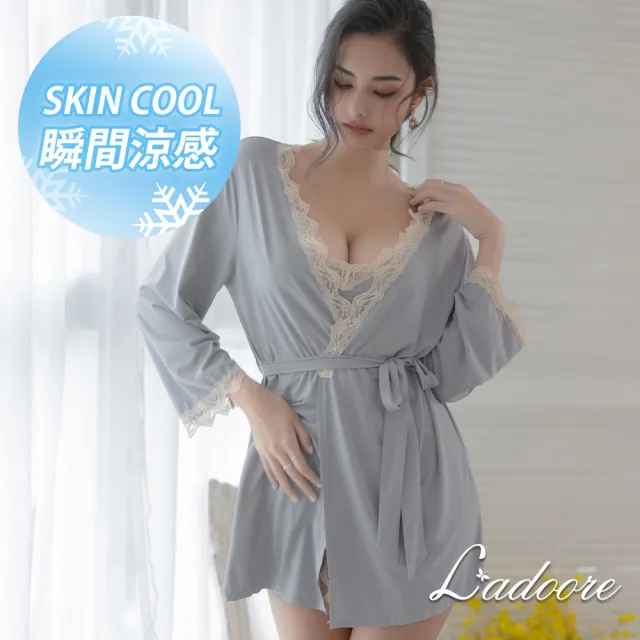 【L’adoore 蕾朵兒】慵懶假期 絲滑緞面高質感睡袍 綠(舒適 絲緞 柔軟 睡裙 睡衣 蕾絲)