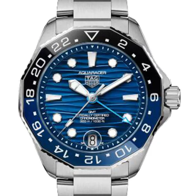 【TAG HEUER 豪雅】AQUARACER PROFESSIONAL 300米GMT鏈帶腕表x藍色海洋x42mm(WBP5114.BA0013)