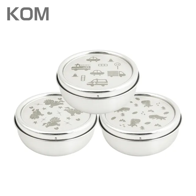 【KOM】信誼聯名款/嘉年華款/童趣款矽膠不鏽鋼兒童隔熱碗-3入(不鏽鋼11.5cm/矽膠13cm 台灣製 三款各一)