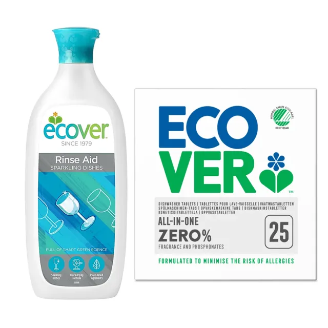 【ECOVER宜珂】洗碗機專用全效洗碗錠/軟化鹽/光碟潤乾(全機型適用/洗碗錠洗碗球/歐盟生態環保標章/環保)