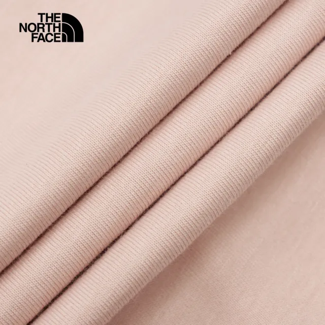 【The North Face】北面女款粉色純棉舒適透氣胸前可愛手繪印花短袖T恤｜8ASQLK6