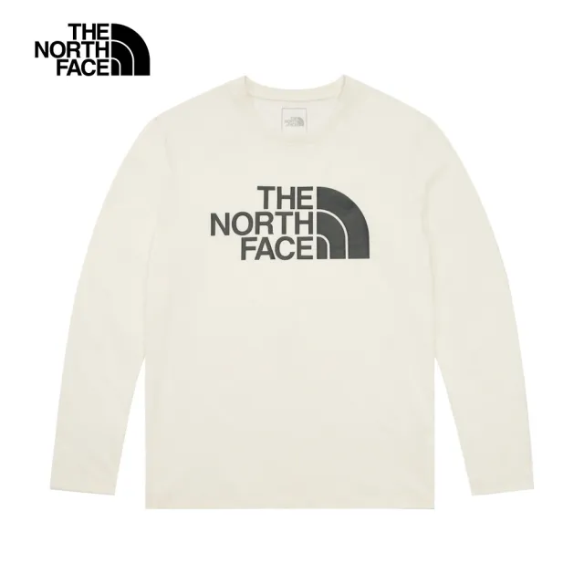 【The North Face】北面女款米白色吸濕排汗品牌LOGO長袖T恤｜8AKUQLI