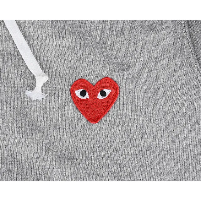 【川久保玲】Comme Des Garcons Play川久保玲經典LOGO紅心設計純棉長袖連帽T恤(女款/灰)