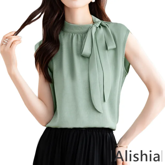 【Alishia】清新時尚繫帶無袖背心上衣 M-2XL(粉色 / 卡其色 / 橘色 / 綠色 / 紅色)