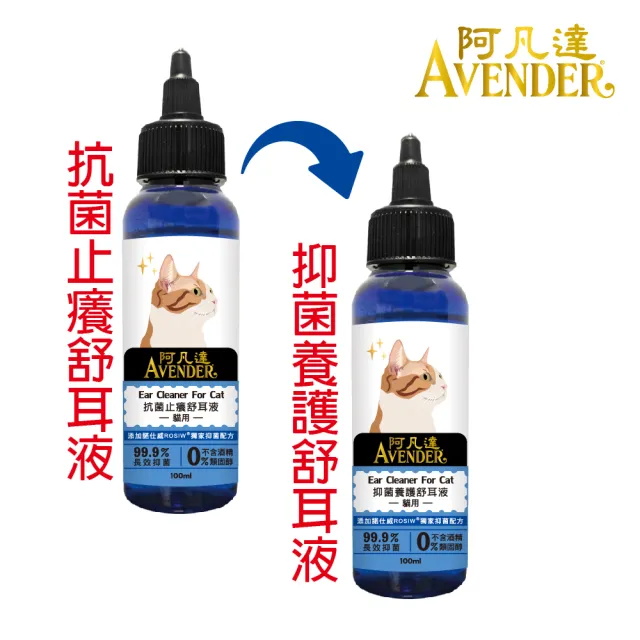 【Avender 阿凡達】抑菌養護舒耳液-貓用 100ml(清除耳垢 耳內異味 耳道清潔)