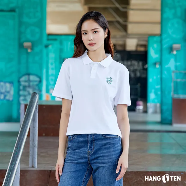 【Hang Ten】買一送一 男女裝-韓國款經典加州熊左胸刺繡休閑短袖polo衫(兩入組)