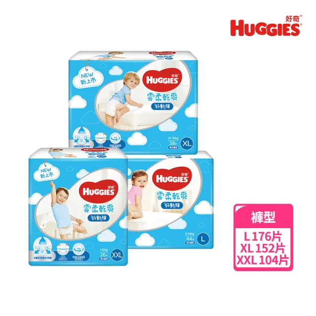 【HUGGIES 好奇】雲柔乾爽 好動褲 L-XXL(紙尿褲/尿布/箱)