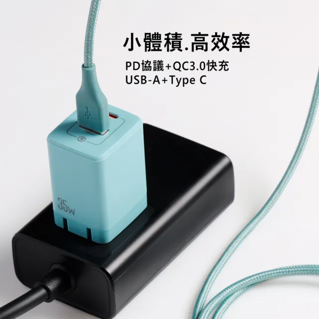 【mo select】35W雙孔高速可折疊充電器快充頭+雙Type-C 編織快充線/充電線1.2M/100W(iPhone 15/Android)