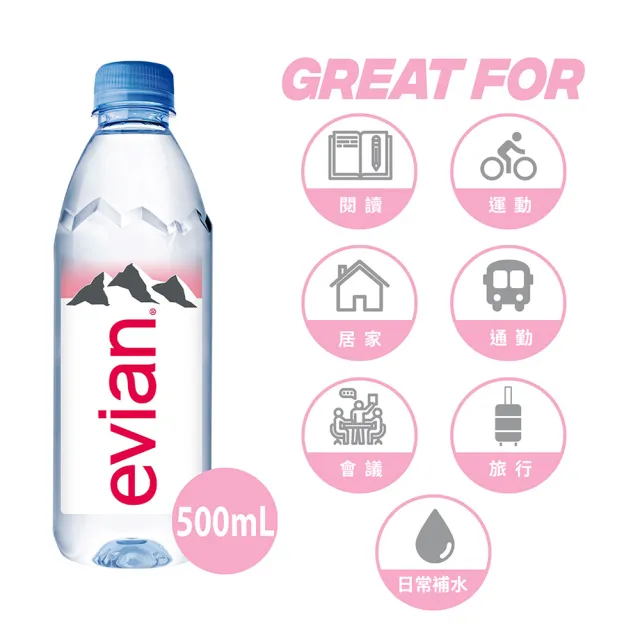 【evian 依雲 原廠總代理直營】天然礦泉水500mlx24入/箱(寶特瓶)