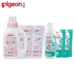 【Pigeon 貝親】溫和洗衣精1罐+2補充包+柔軟精1罐+2補充包(洗淨清潔 無毒 無刺激)