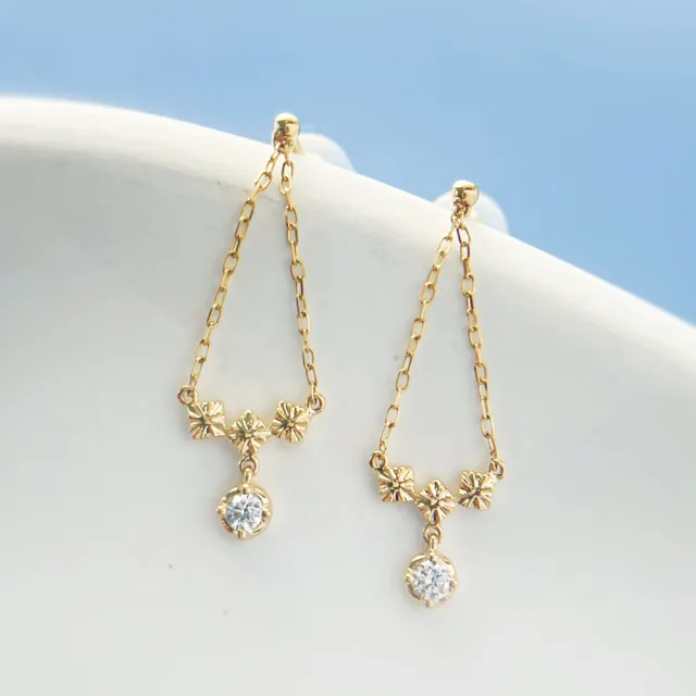 【BRILLMOND JEWELRY】18K黃金 輕珠寶 鑽石耳環 6分  垂墜款(天然鑽石總重6分 全18K金台)