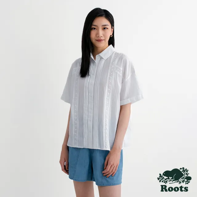 【Roots】Roots 女裝- LAUREL FEMME平織短袖上衣(白色)