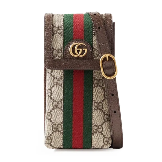 【GUCCI 古馳】746307 經典Ophidia系列雙色織帶復古LOGO迷你手機包斜背包(棕色)